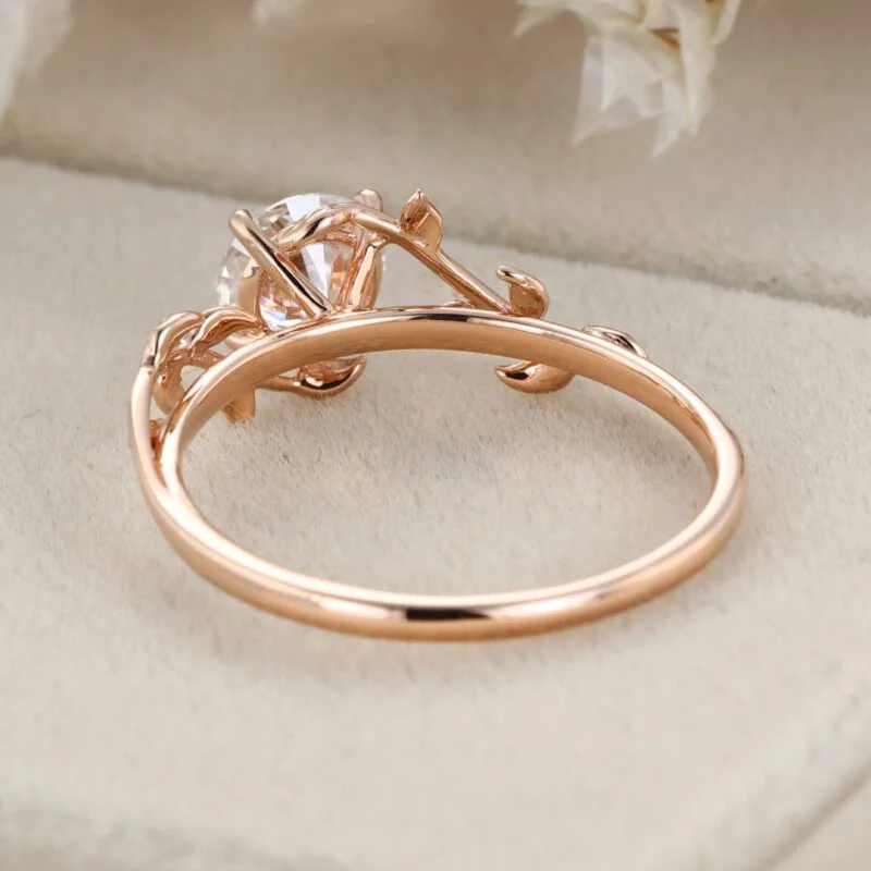 Vintage Moissanite engagement ring leaf flower ring Moissanite ring rose gold ring art deco promise ring prong set unique anniversary ring