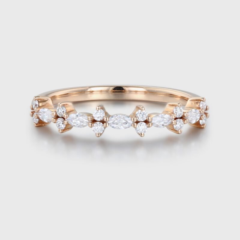 Vintage Moissanite wedding band Unique Rose gold wedding band Half eternity marquise diamond ring dainty ring Matching band wedding ring