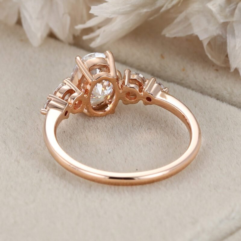 Vintage Oval Moissanite Engagement Ring Unique 14K Rose gold cluster engagement Ring round moissanite ring Promise Bridal Anniversary gift