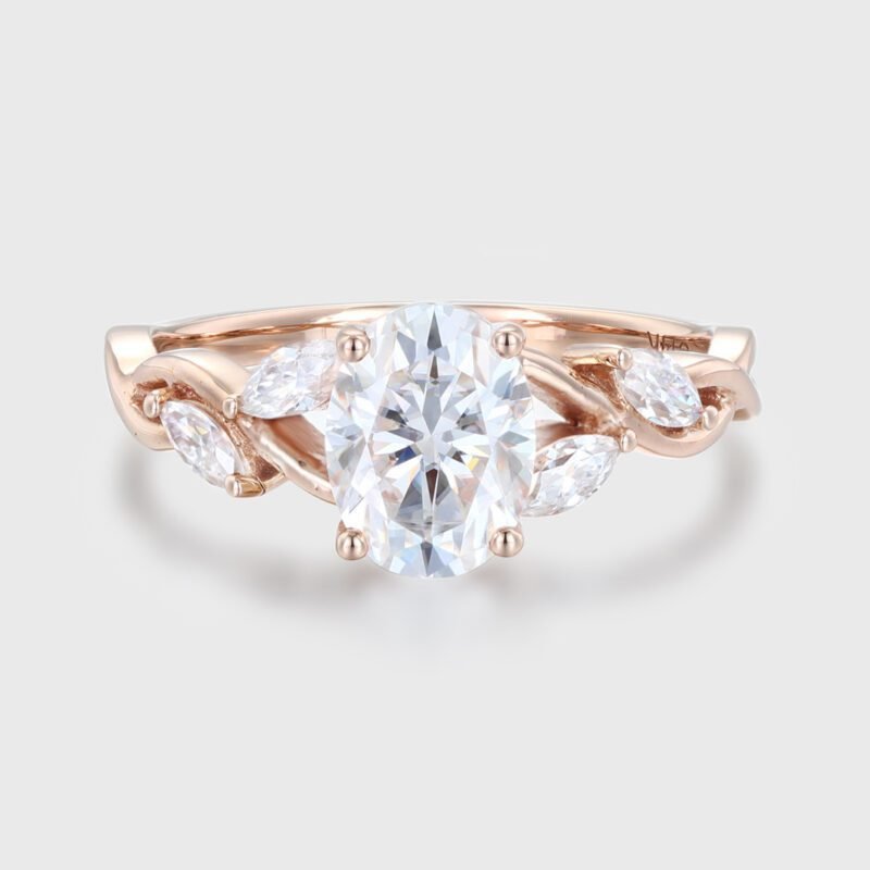 1.5CT Oval Moissanite Engagement Ring Marquise Cluster In 14K Rose gold