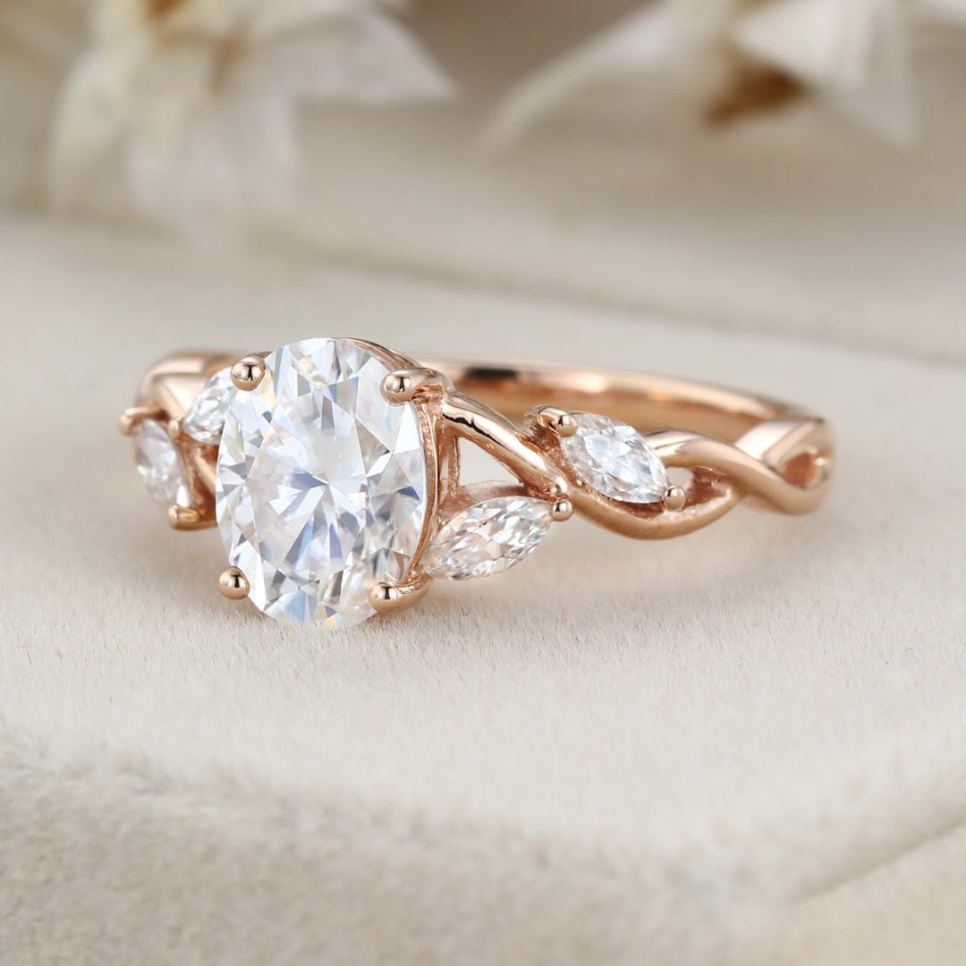 Vintage Oval Moissanite engagement ring unique Cluster Rose gold engagement  ring, women Round diamond wedding Bridal