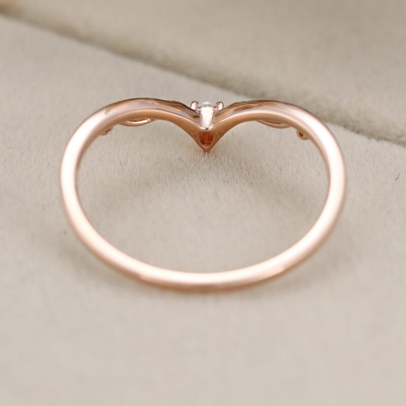 Vintage Rose gold wedding band Unique diamond wedding band Curved moissanite wedding ring leaf ring Bridal promise Anniversary gift for her