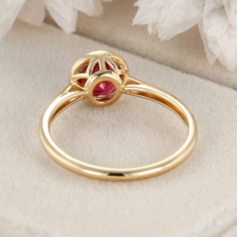 Vintage Ruby Engagement Ring Art Deco Ruby Wedding Ring Solid 14k Gold Ring Ruby Engagement Ring Unique Ruby Promise Ring For Women