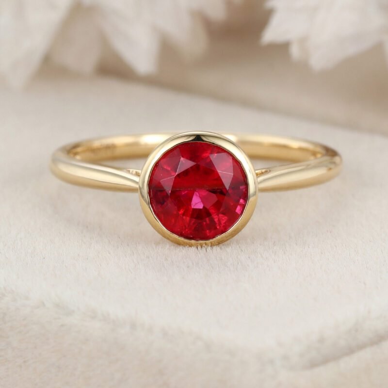 Vintage Ruby Engagement Ring Art Deco Ruby Wedding Ring Solid 14k Gold Ring Ruby Engagement Ring Unique Ruby Promise Ring For Women