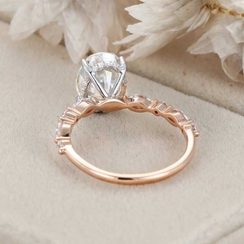 Vintage Two Tone 2.5CT Oval Moissanite Ring women vintage Solitaire Ring Rose gold Marquise engagement ring bridal wedding Anniversary Gifts
