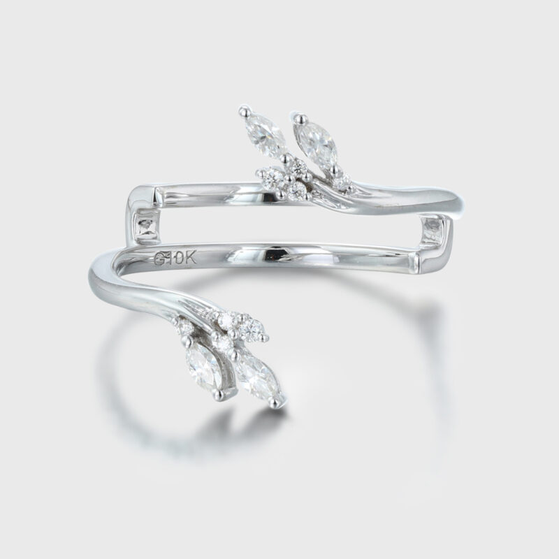 Vintage Women White Gold Moissanite Ring Unique 14K Solid Gold Curved Inspired Leaf Wedding Ring