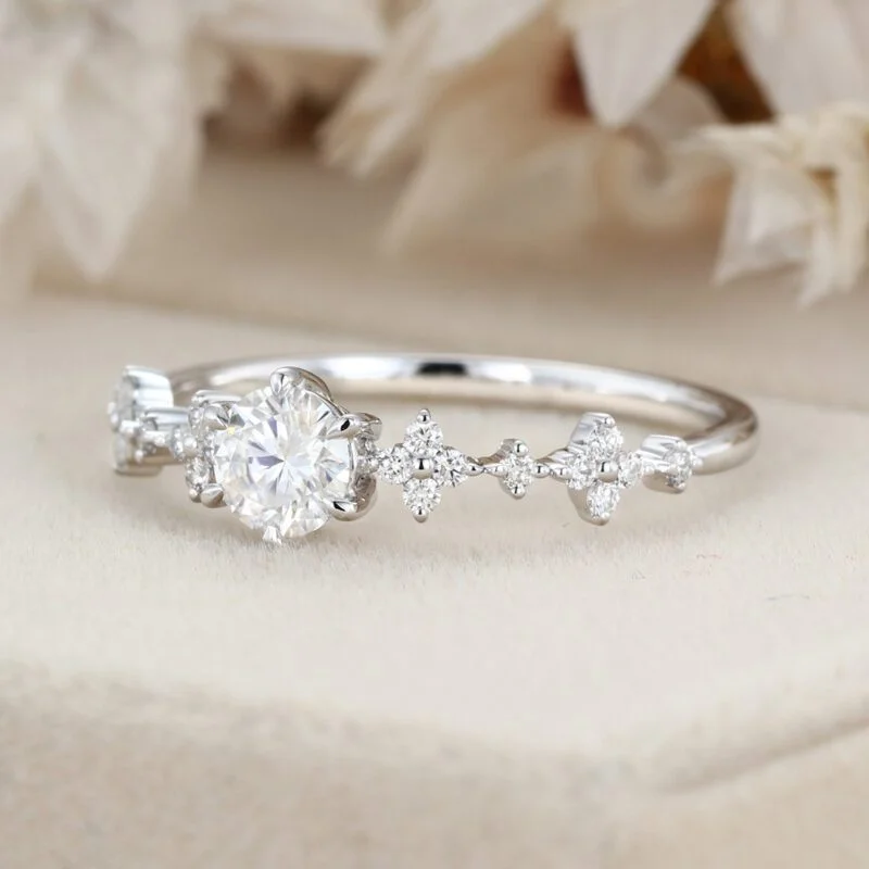 Ound Moissnaite engagement ring Unique Moissanite engagement ring White gold diamond engagement ring flower ring Bridal Promise Anniversary